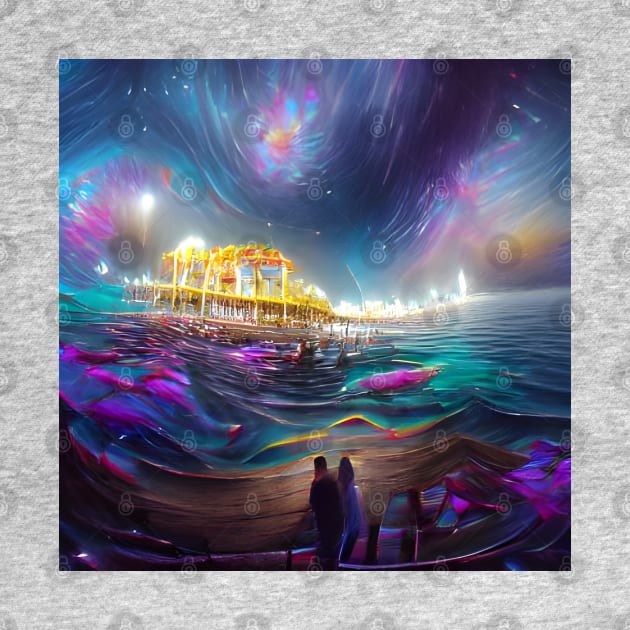 Cosmic Santa Monica Pier AI created Digital Art by Christine aka stine1